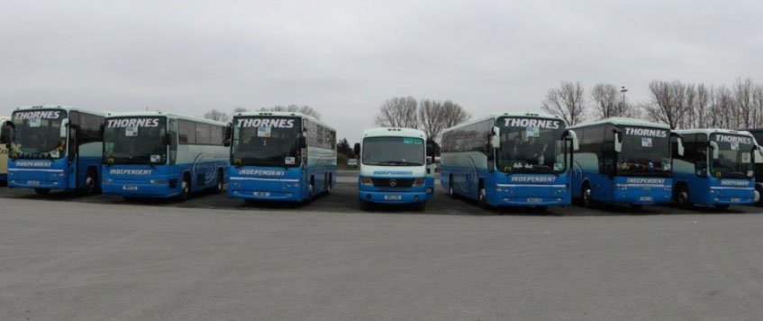 a yard with lots of thornes coaches available for private hire in selby